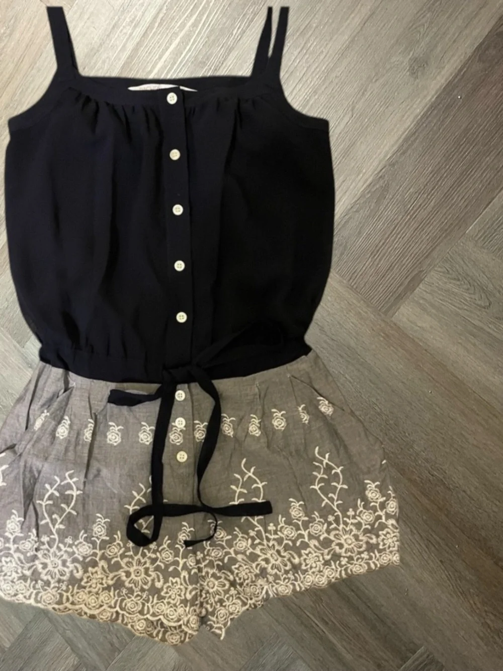 Rachel Roy Blouson Embroidered Boho Chambray‎ Romper Womens 0 Navy Classy Indie
